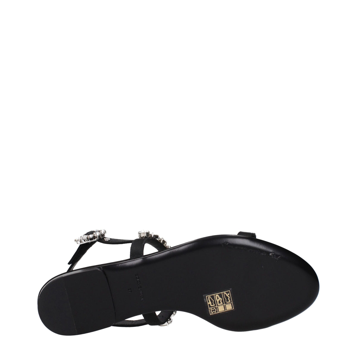 Dolce & Gabbana Sandalias Planas De Satín Negro Con Strass