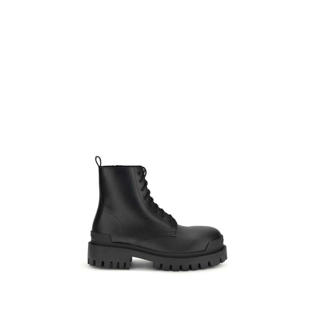 Bottes À Lacets En Cuir De Veau Noir Modèle Bos Taurus Balenciaga