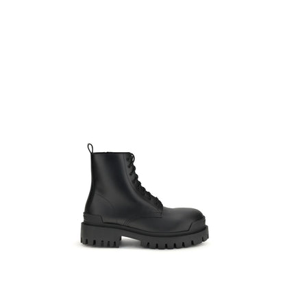 Bottes À Lacets En Cuir De Veau Noir Modèle Bos Taurus Balenciaga