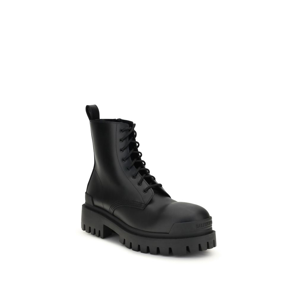 Bottes À Lacets En Cuir De Veau Noir Modèle Bos Taurus Balenciaga