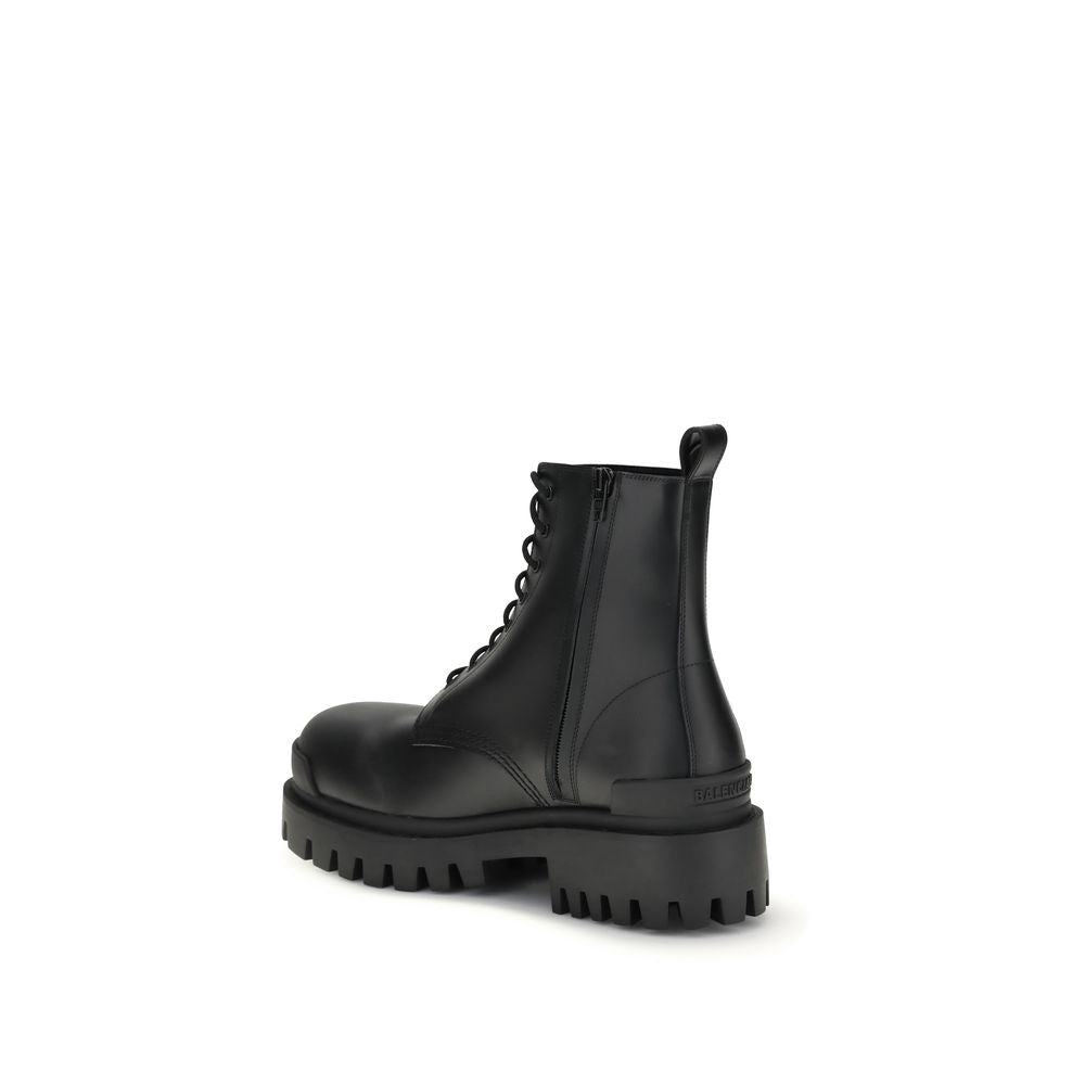 Bottes À Lacets En Cuir De Veau Noir Modèle Bos Taurus Balenciaga