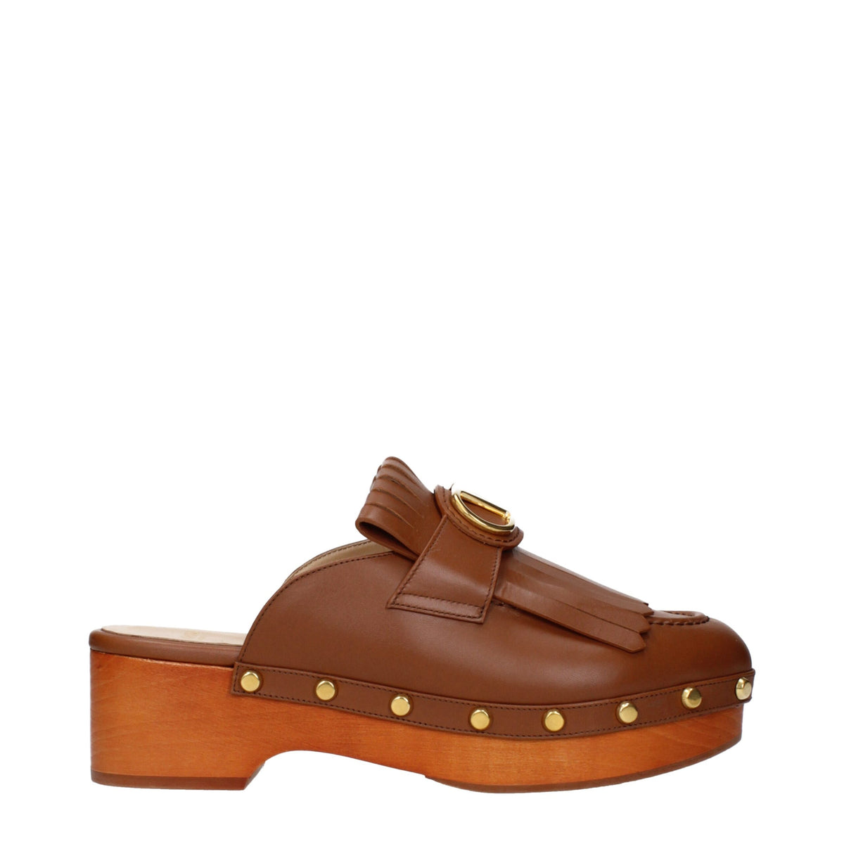 Pantuallas De Cuero Marrón Sin Cierre Valentino Garavani