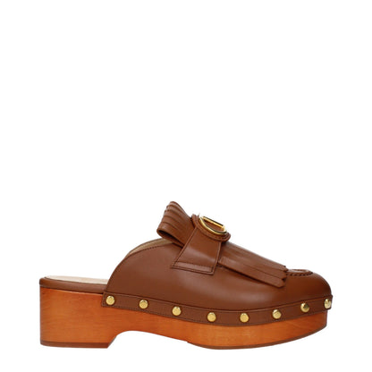 Pantuallas De Cuero Marrón Sin Cierre Valentino Garavani