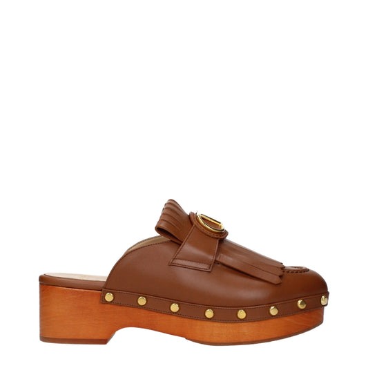 Valentino Garavani Brown Leather Slip-On Slippers