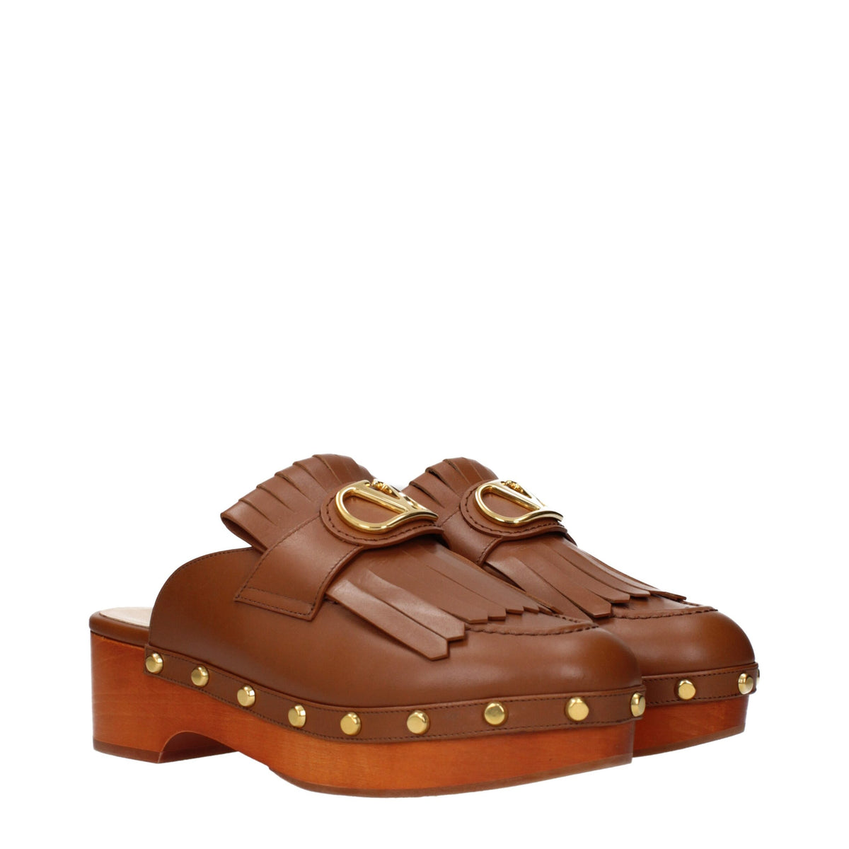 Pantuallas De Cuero Marrón Sin Cierre Valentino Garavani