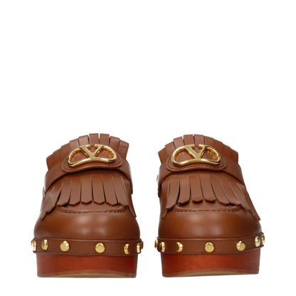 Pantuallas De Cuero Marrón Sin Cierre Valentino Garavani