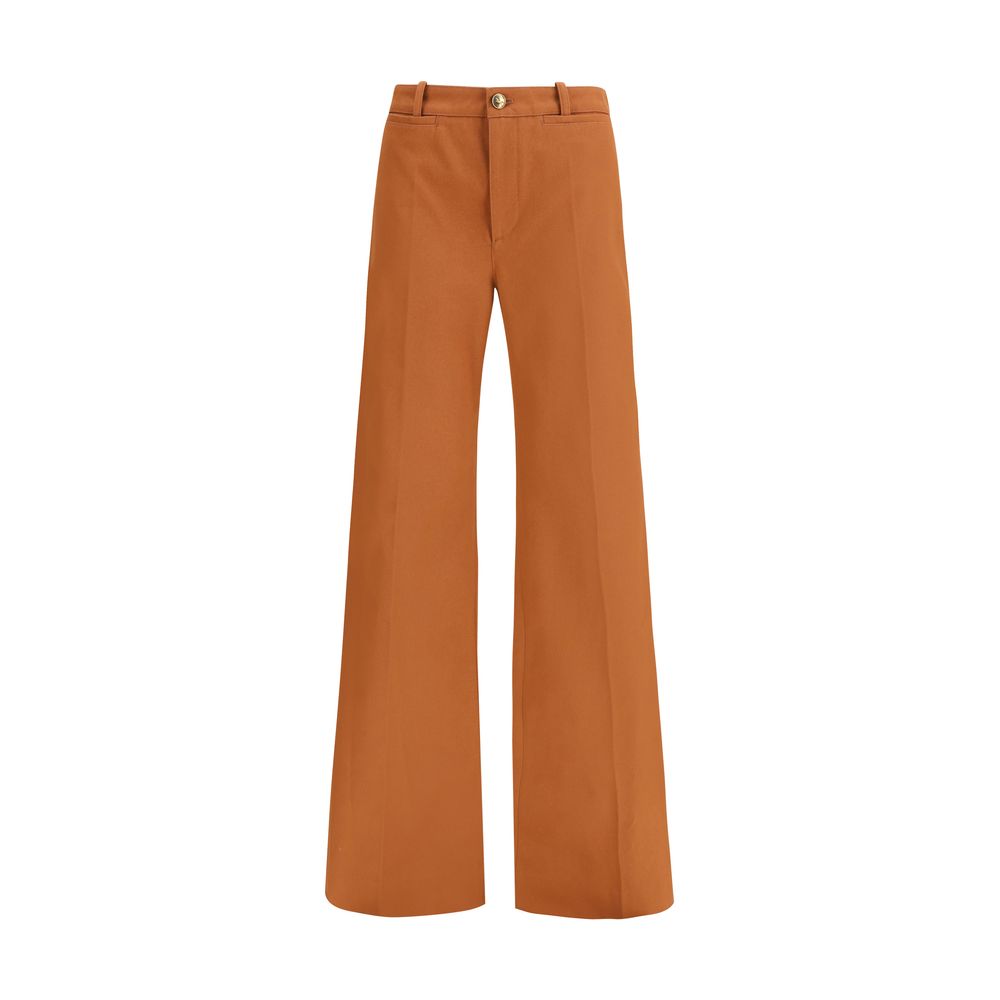 Chloé Flared Cotton Trousers in Brown
