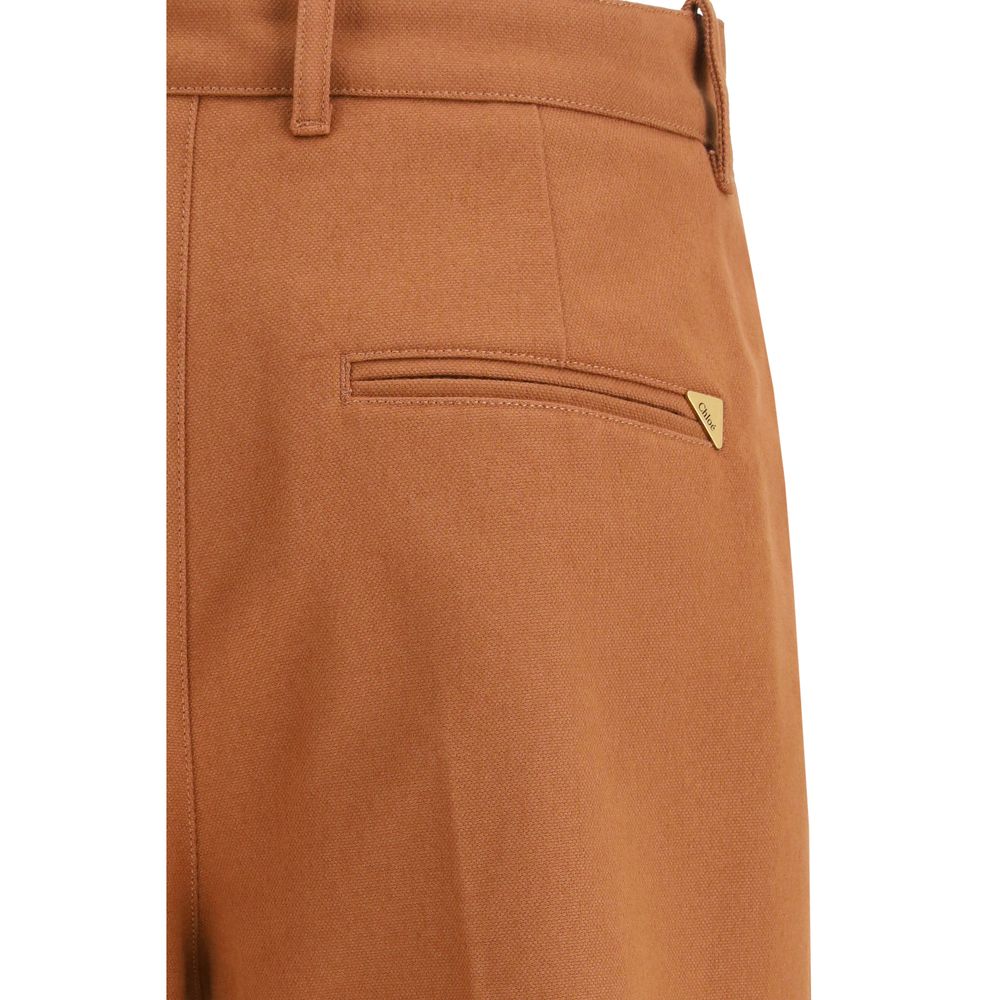 Chloé Flared Cotton Trousers in Brown