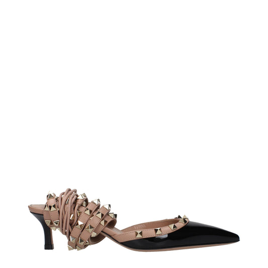 Sandalias Valentino Garavani de cuero negro con tira en el empeine