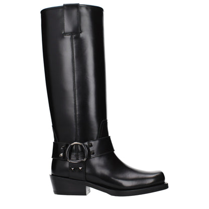 Valentino Garavani Black Leather Low-Heel Boots