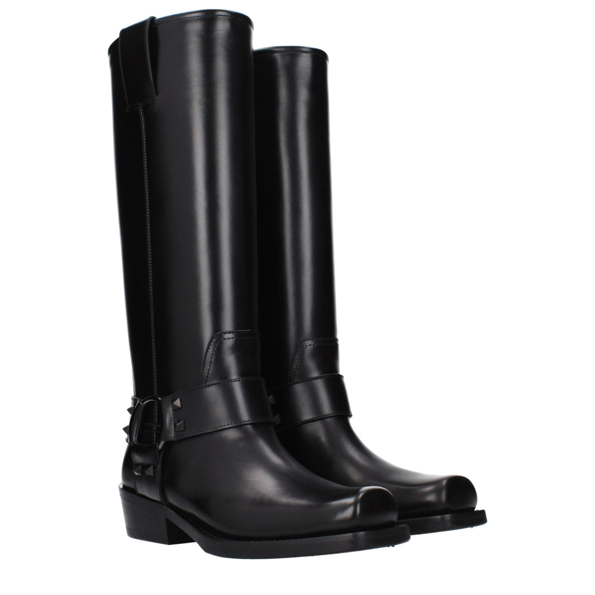 Valentino Garavani Black Leather Low-Heel Boots