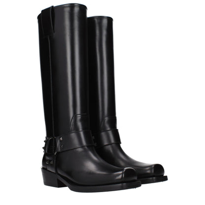 Valentino Garavani Black Leather Low-Heel Boots