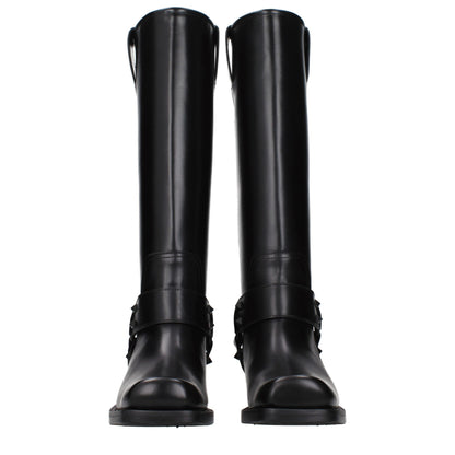 Valentino Garavani Black Leather Low-Heel Boots