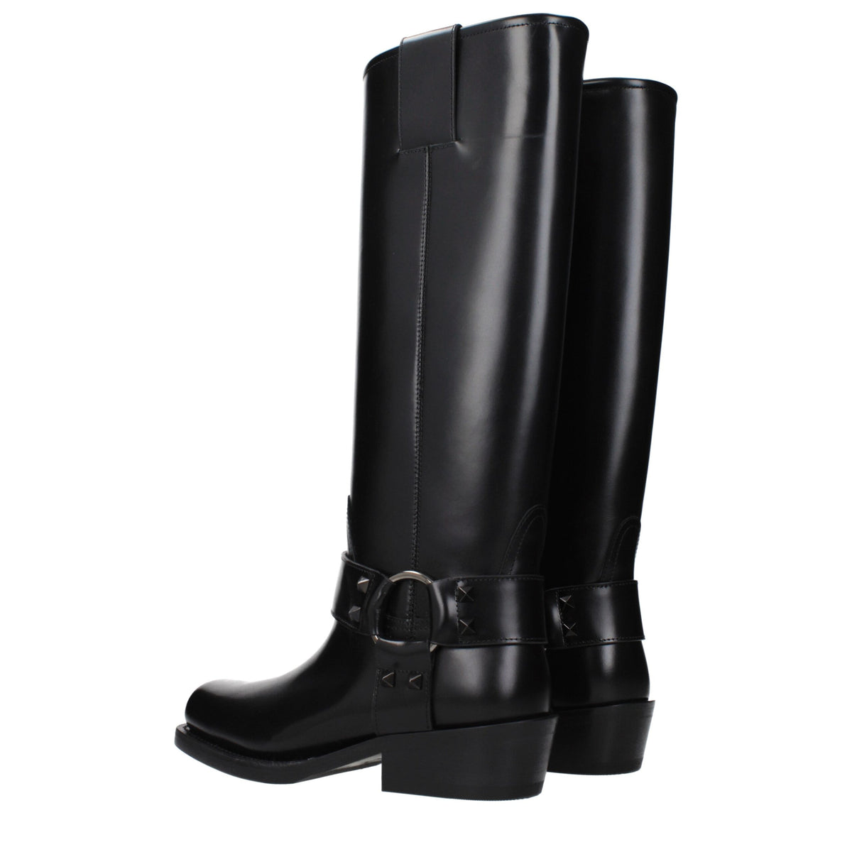 Valentino Garavani Black Leather Low-Heel Boots