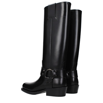 Valentino Garavani Black Leather Low-Heel Boots