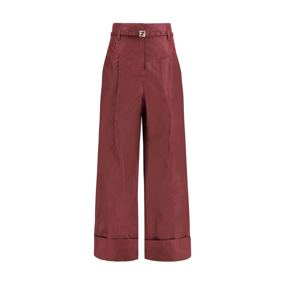 Fendi Burgundy Silk Casual Trousers With Regular Fit