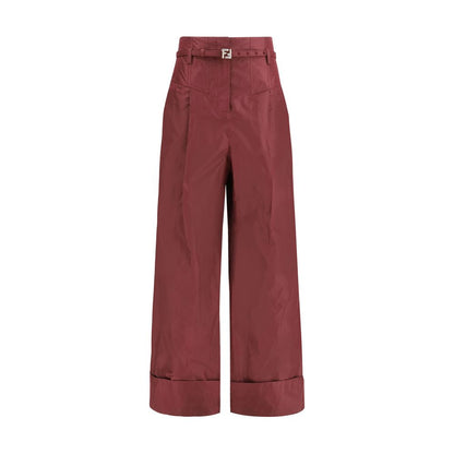 Fendi Burgundy Silk Casual Trousers With Regular Fit