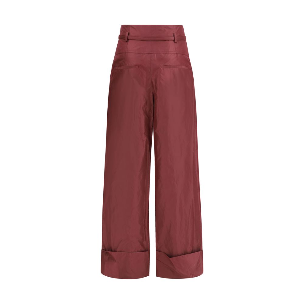 Fendi Burgundy Silk Casual Trousers With Regular Fit