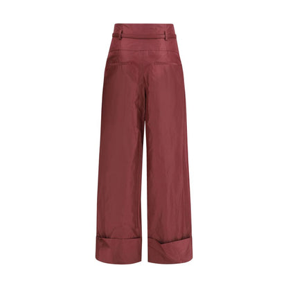 Fendi Burgundy Silk Casual Trousers With Regular Fit