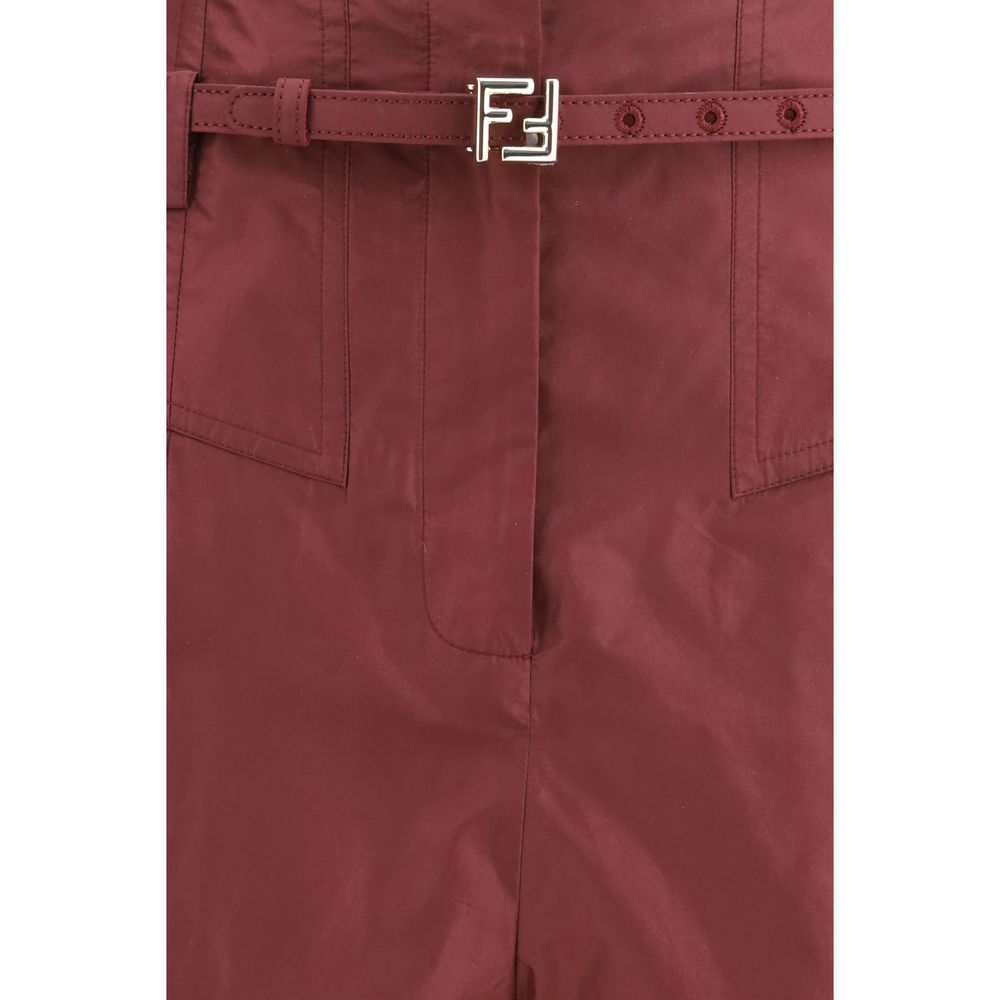Fendi Burgundy Silk Casual Trousers With Regular Fit