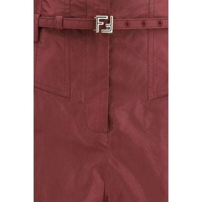 Fendi Burgundy Silk Casual Trousers With Regular Fit